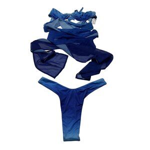 MAUVE London Resort Bikini Top & Bottoms & Sash in Blue Ombre